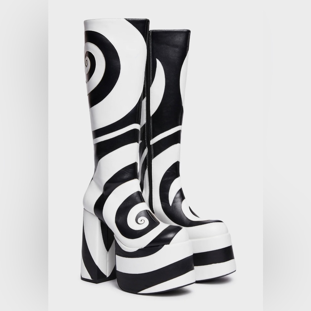 Current Mood Dolls Kill Trippy Rave Black and White Platforms